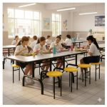 Mesa para Refeitório ESCAMOTEÁVEL 08 Lugares MDP Branco de 25 mm – Assento AMARELO – 50802 VILLA Móveis para Escritório Escamoteável 08 Lugares 20