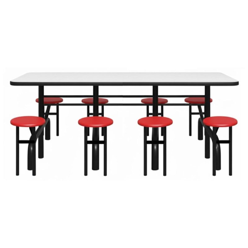Mesa para Refeitório ESCAMOTEÁVEL 08 Lugares MDP Branco de 25 mm – Assento VERMELHO – 50803 VILLA Móveis para Escritório Escamoteável 08 Lugares 4