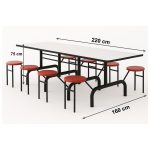 Mesa para Refeitório ESCAMOTEÁVEL 08 Lugares MDP Branco de 25 mm – Assento VERMELHO – 50803 VILLA Móveis para Escritório Escamoteável 08 Lugares 14