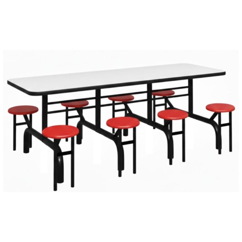 Mesa para Refeitório ESCAMOTEÁVEL 08 Lugares MDP Branco de 25 mm – Assento VERMELHO – 50803 VILLA Móveis para Escritório Escamoteável 08 Lugares 7