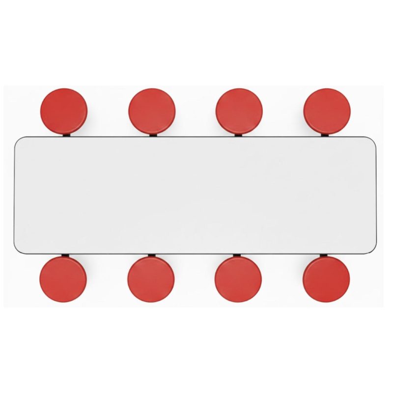 Mesa para Refeitório ESCAMOTEÁVEL 08 Lugares MDP Branco de 25 mm – Assento VERMELHO – 50803 VILLA Móveis para Escritório Escamoteável 08 Lugares 8