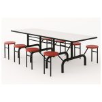 Mesa para Refeitório ESCAMOTEÁVEL 08 Lugares MDP Branco de 25 mm – Assento VERMELHO – 50803 VILLA Móveis para Escritório Escamoteável 08 Lugares 11