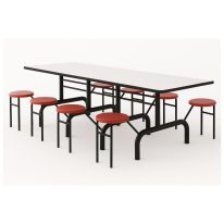 Mesa para Refeitório ESCAMOTEÁVEL 08 Lugares MDP Branco de 25 mm - Assento VERMELHO - 50803