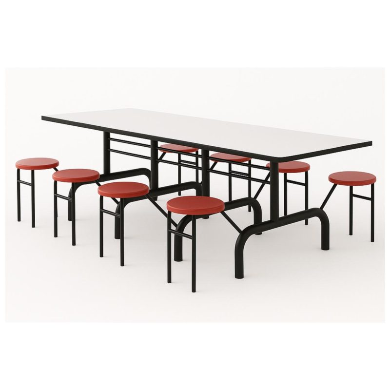 Mesa para Refeitório ESCAMOTEÁVEL 08 Lugares MDP Branco de 25 mm – Assento VERMELHO – 50803 VILLA Móveis para Escritório Escamoteável 08 Lugares 3