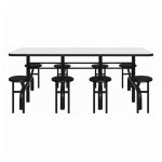 Mesa para Refeitório ESCAMOTEÁVEL 08 Lugares MDP Branco de 25 mm – Assento PRETO – 50804 VILLA Móveis para Escritório Escamoteável 08 Lugares 12