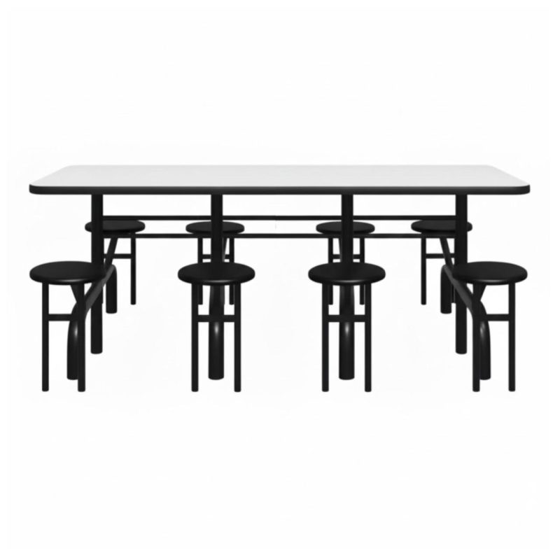 Mesa para Refeitório ESCAMOTEÁVEL 08 Lugares MDP Branco de 25 mm – Assento PRETO – 50804 VILLA Móveis para Escritório Escamoteável 08 Lugares 4