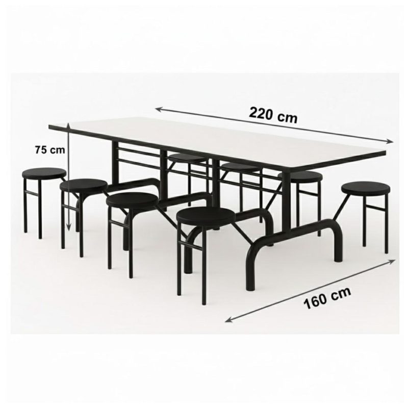 Mesa para Refeitório ESCAMOTEÁVEL 08 Lugares MDP Branco de 25 mm – Assento PRETO – 50804 VILLA Móveis para Escritório Escamoteável 08 Lugares 5