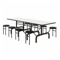 Mesa para Refeitório ESCAMOTEÁVEL 08 Lugares MDP Branco de 25 mm - Assento PRETO - 50804