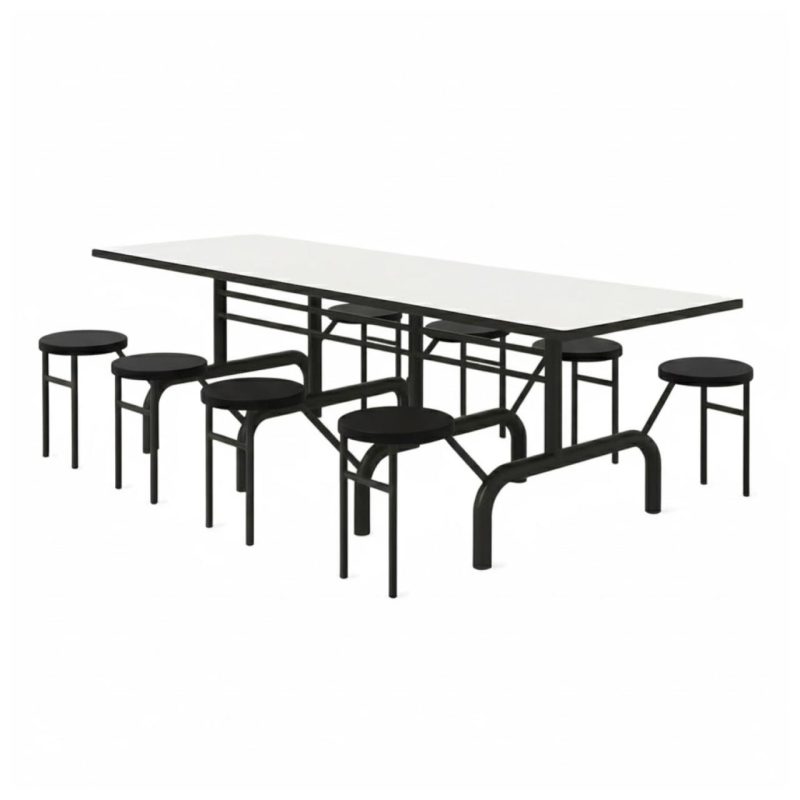 Mesa para Refeitório ESCAMOTEÁVEL 08 Lugares MDP Branco de 25 mm – Assento PRETO – 50804 VILLA Móveis para Escritório Escamoteável 08 Lugares 3