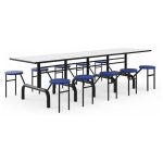 Mesa para Refeitório ESCAMOTEÁVEL 10 Lugares MDP Branco de 25 mm – Assento AZUL – 50901 VILLA Móveis para Escritório Escamoteável 10 Lugares 14