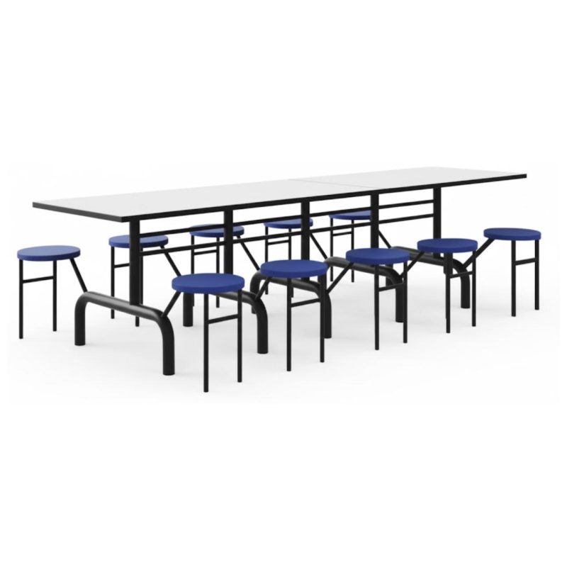 Mesa para Refeitório ESCAMOTEÁVEL 10 Lugares MDP Branco de 25 mm – Assento AZUL – 50901 VILLA Móveis para Escritório Escamoteável 10 Lugares 6