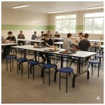 Mesa para Refeitório ESCAMOTEÁVEL 10 Lugares MDP Branco de 25 mm – Assento AZUL – 50901 VILLA Móveis para Escritório Escamoteável 10 Lugares 19