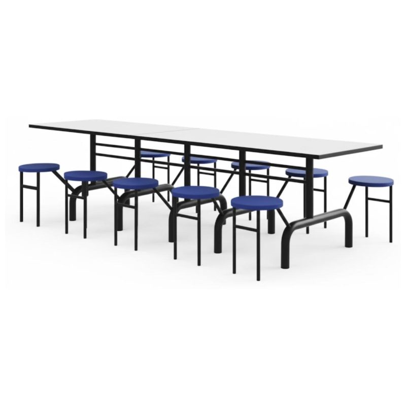 Mesa para Refeitório ESCAMOTEÁVEL 10 Lugares MDP Branco de 25 mm – Assento AZUL – 50901 VILLA Móveis para Escritório Escamoteável 10 Lugares 3