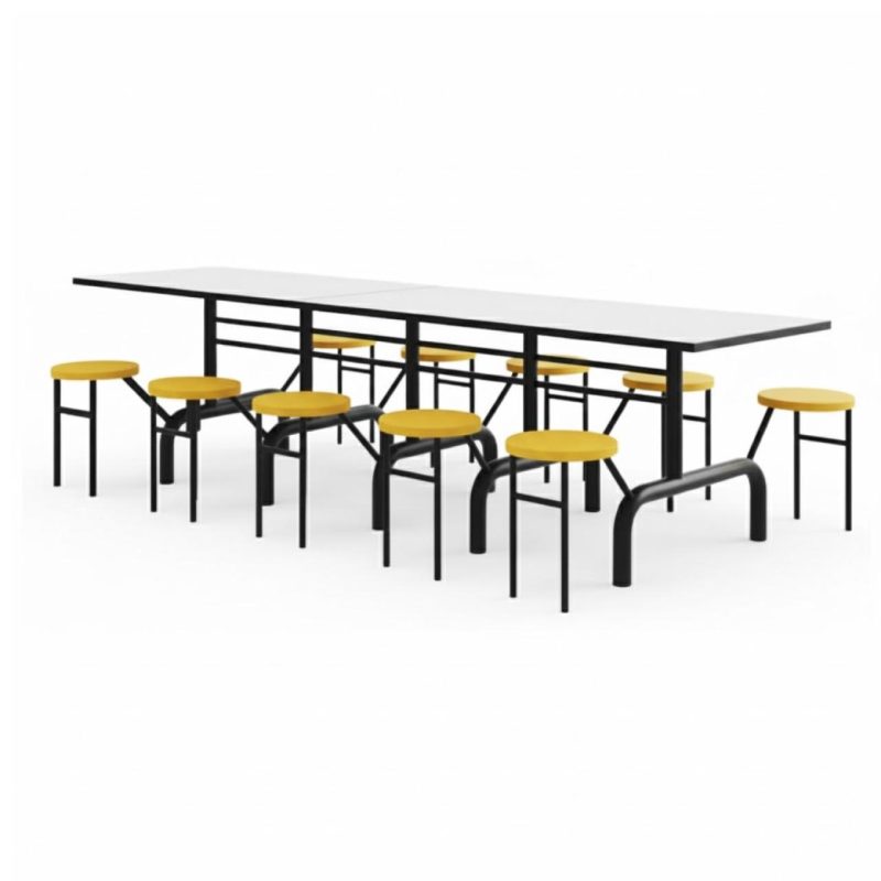 Mesa para Refeitório ESCAMOTEÁVEL 10 Lugares MDP Branco de 25 mm – Assento AMARELO – 50902 VILLA Móveis para Escritório Escamoteável 10 Lugares 3
