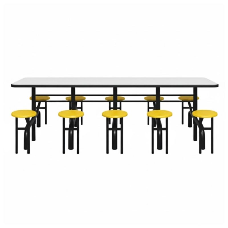 Mesa para Refeitório ESCAMOTEÁVEL 10 Lugares MDP Branco de 25 mm – Assento AMARELO – 50902 VILLA Móveis para Escritório Escamoteável 10 Lugares 5