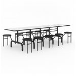 Mesa para Refeitório ESCAMOTEÁVEL 10 Lugares MDP Branco de 25 mm – Assento PRETO – 50903 VILLA Móveis para Escritório Escamoteável 10 Lugares 14