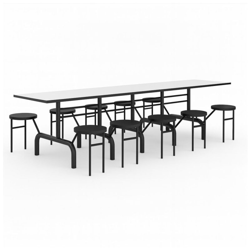 Mesa para Refeitório ESCAMOTEÁVEL 10 Lugares MDP Branco de 25 mm – Assento PRETO – 50903 VILLA Móveis para Escritório Escamoteável 10 Lugares 6