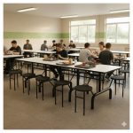 Mesa para Refeitório ESCAMOTEÁVEL 10 Lugares MDP Branco de 25 mm – Assento PRETO – 50903 VILLA Móveis para Escritório Escamoteável 10 Lugares 19