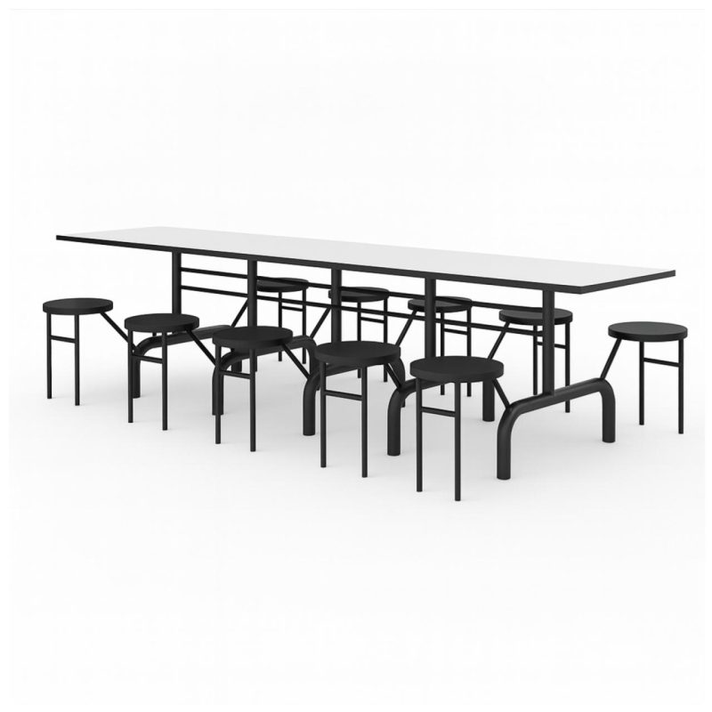 Mesa para Refeitório ESCAMOTEÁVEL 10 Lugares MDP Branco de 25 mm – Assento PRETO – 50903 VILLA Móveis para Escritório Escamoteável 10 Lugares 3