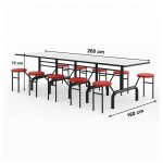 Mesa para Refeitório ESCAMOTEÁVEL 10 Lugares MDP Branco de 25 mm – Assento VERMELHO – 50904 VILLA Móveis para Escritório Escamoteável 10 Lugares 13