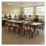 Mesa para Refeitório ESCAMOTEÁVEL 10 Lugares MDP Branco de 25 mm – Assento VERMELHO – 50904 VILLA Móveis para Escritório Escamoteável 10 Lugares 19