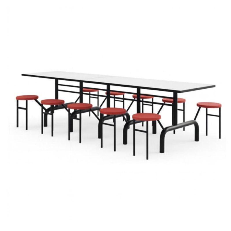 Mesa para Refeitório ESCAMOTEÁVEL 10 Lugares MDP Branco de 25 mm – Assento VERMELHO – 50904 VILLA Móveis para Escritório Escamoteável 10 Lugares 3